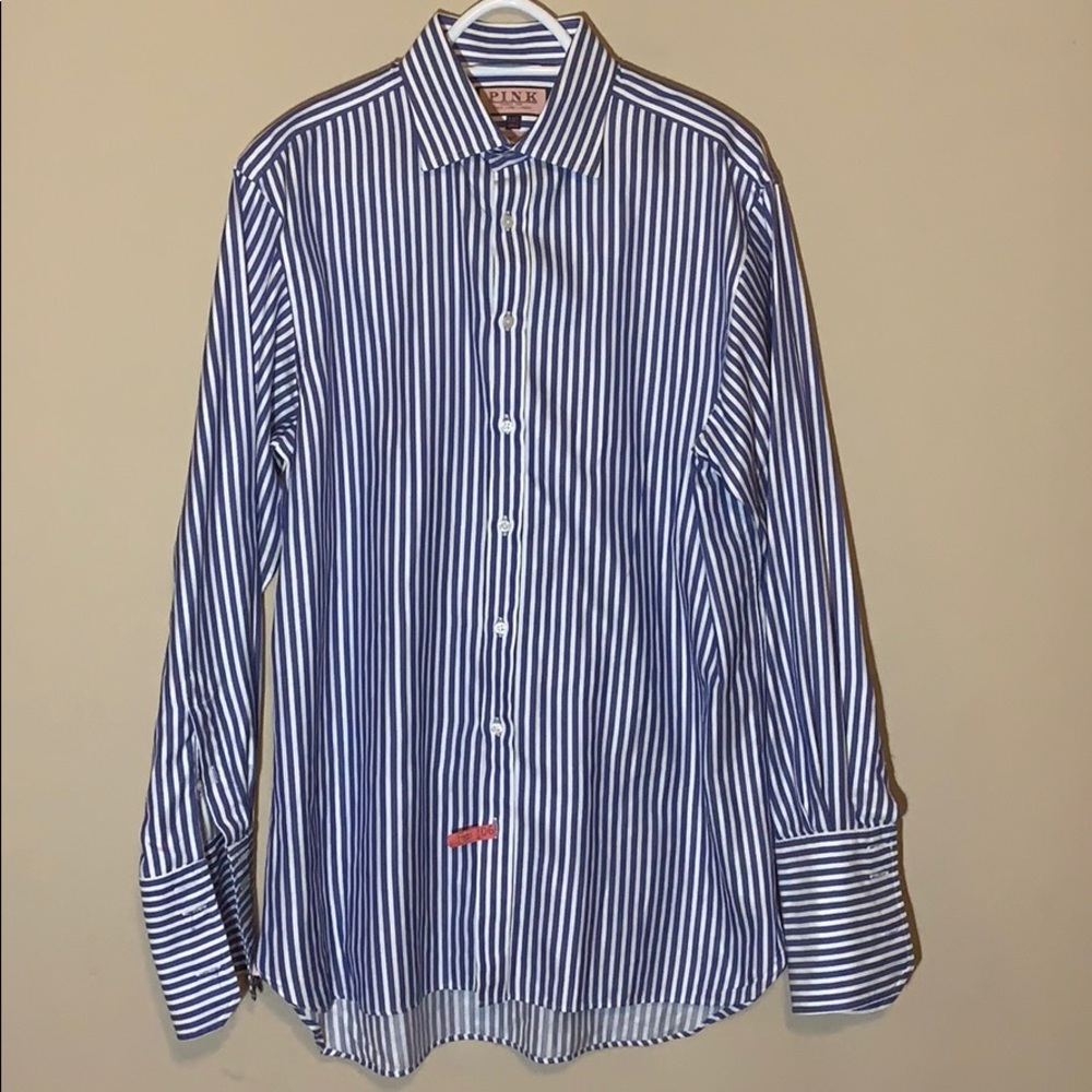 Thomas Pink Prestige Dress Shirt White/Blue Stripe
